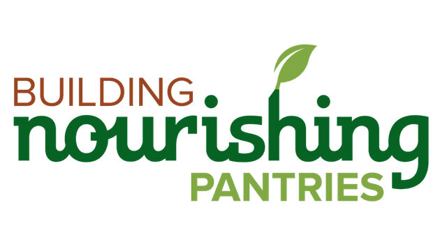 White background with Building (in brown) Nourishing (in dark green) Pantries (in light green)